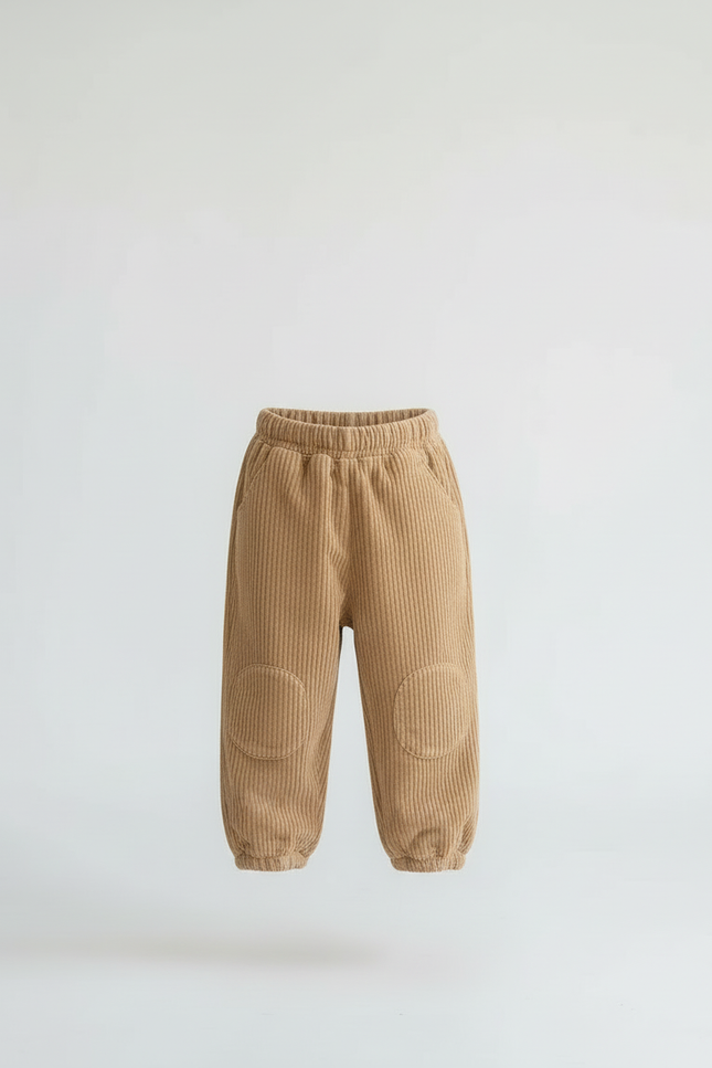 Pantalon Beige Côtelé Ample Enfant Élastique - Camel Cordé - vue 3