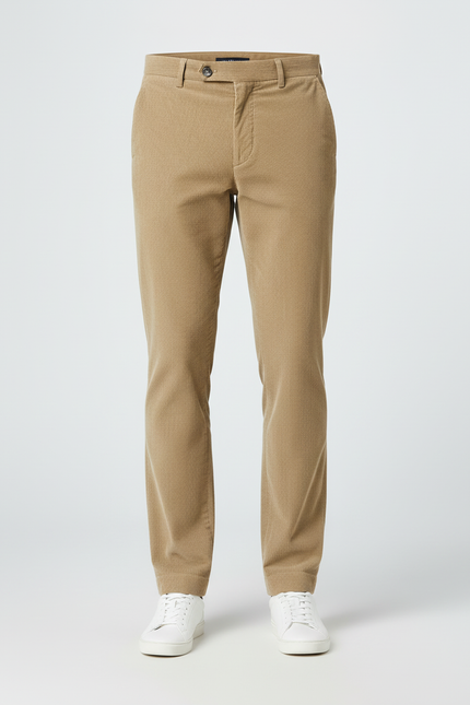 Pantalon Beige Côtelé Droit Classique Confortable Homme - Camel Cordé - vue 3