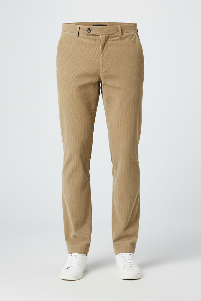 Pantalon Beige Côtelé Droit Classique Confortable Homme - Camel Cordé - vue 3