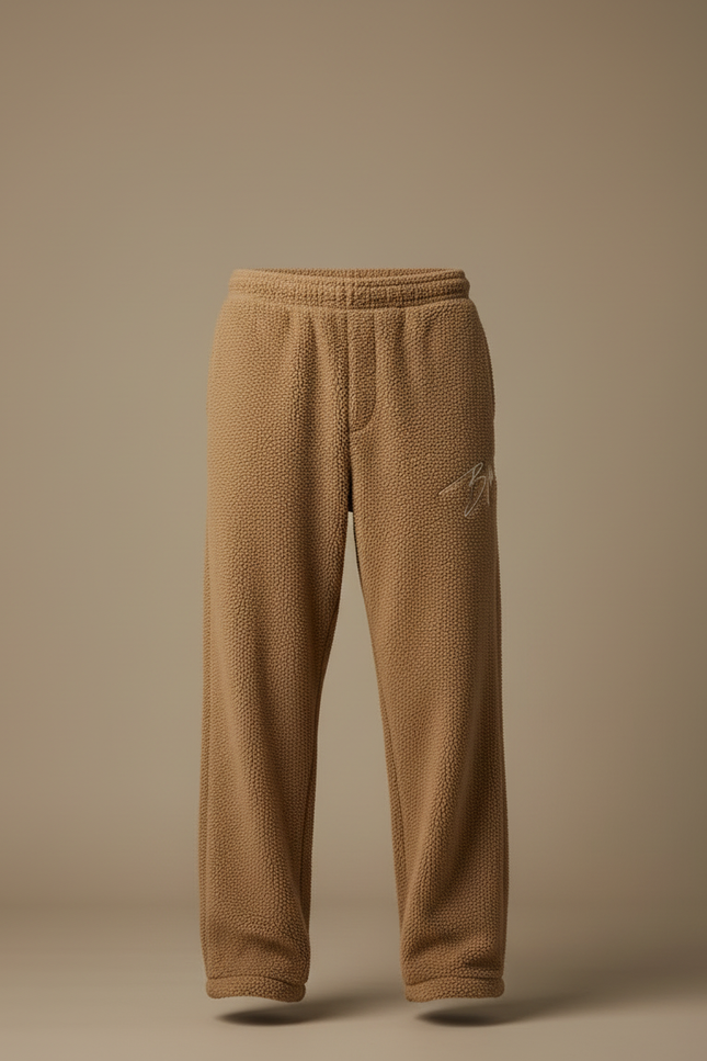 Pantalon Beige Polaire Brodé Ample Décontracté Homme - Marron Molleton - vue 3