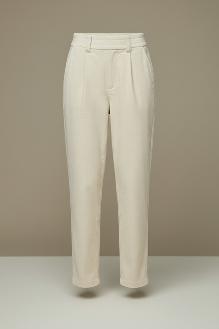 Pantalon Beige Côtelé Ample Décontracté Élastique Femme - Cordé - vue 3