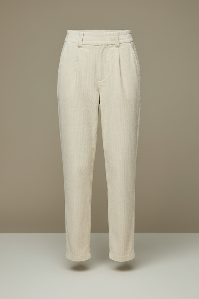 Pantalon Beige Côtelé Ample Décontracté Élastique Femme - Cordé - vue 3