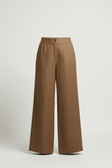 Pantalon Beige Large Fluide Lin Taille Haute - vue 3