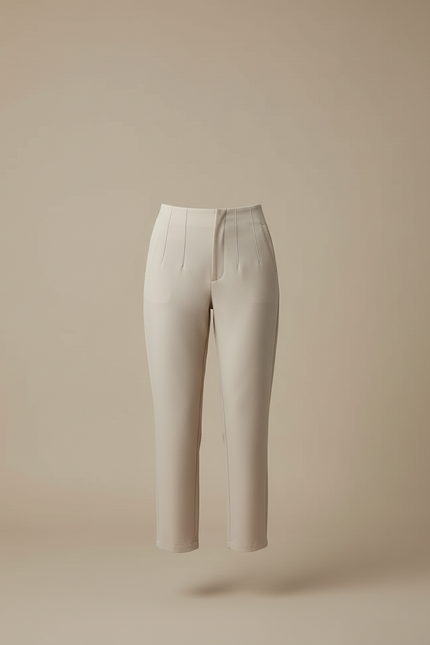 Pantalon Beige Taille Haute Plissé Droit Élégant Femme - Polyester - vue 3