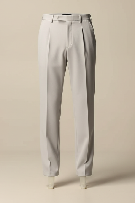 Pantalon Beige Homme Droit Plissé Élégant Coton - Gris - vue 3