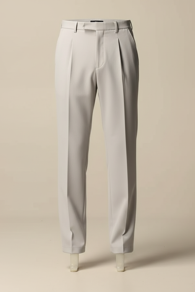 Pantalon Beige Homme Droit Plissé Élégant Coton - Gris - vue 3