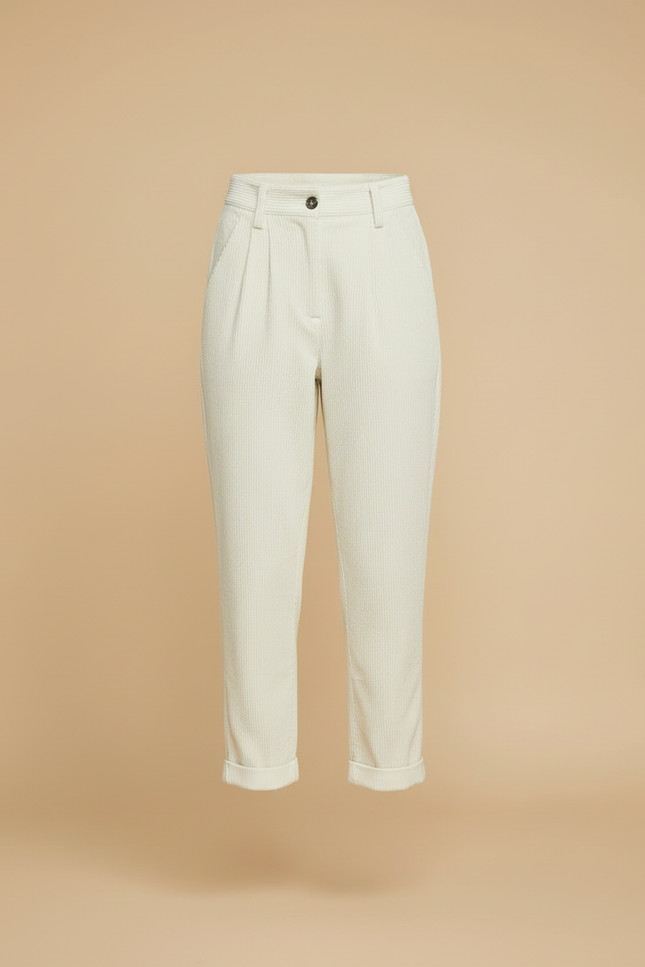Pantalon Beige Côtelé Droit Décontracté Taille Haute - Cordé - vue 3