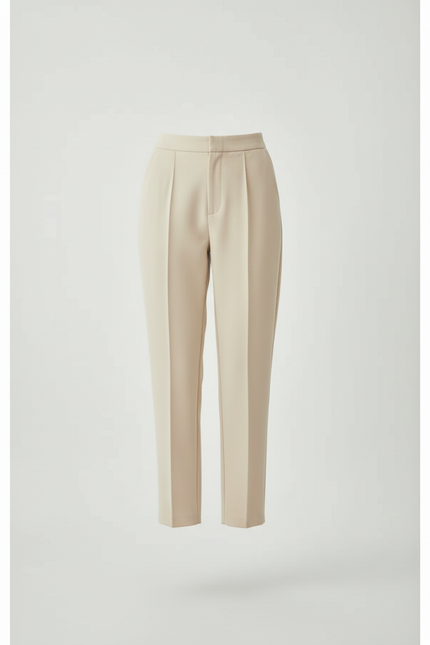 Pantalon Beige Élégant Plissé Taille Haute Femme - Gabardine - vue 3
