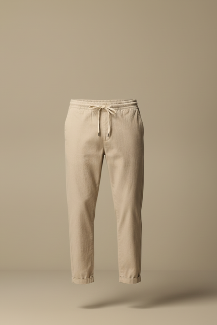 Pantalon Beige Coton Décontracté Cordon Slim Cheville - vue 3