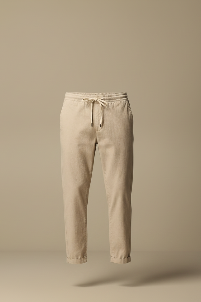 Pantalon Beige Coton Décontracté Cordon Slim Cheville - vue 3