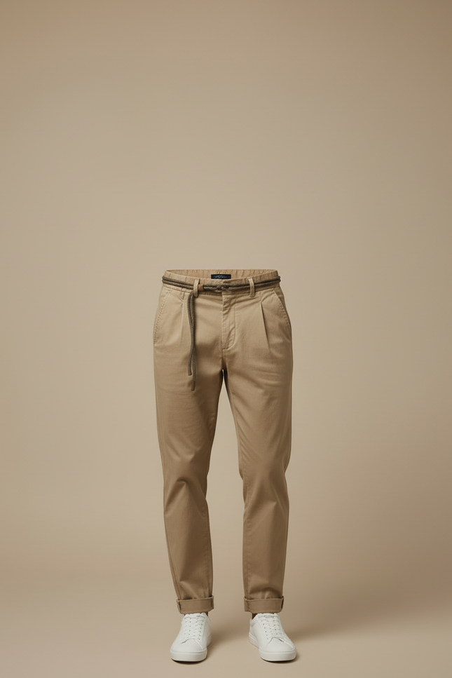 Pantalon Beige Coton Plissé Décontracté Élégant Homme - Gabardine - vue 3