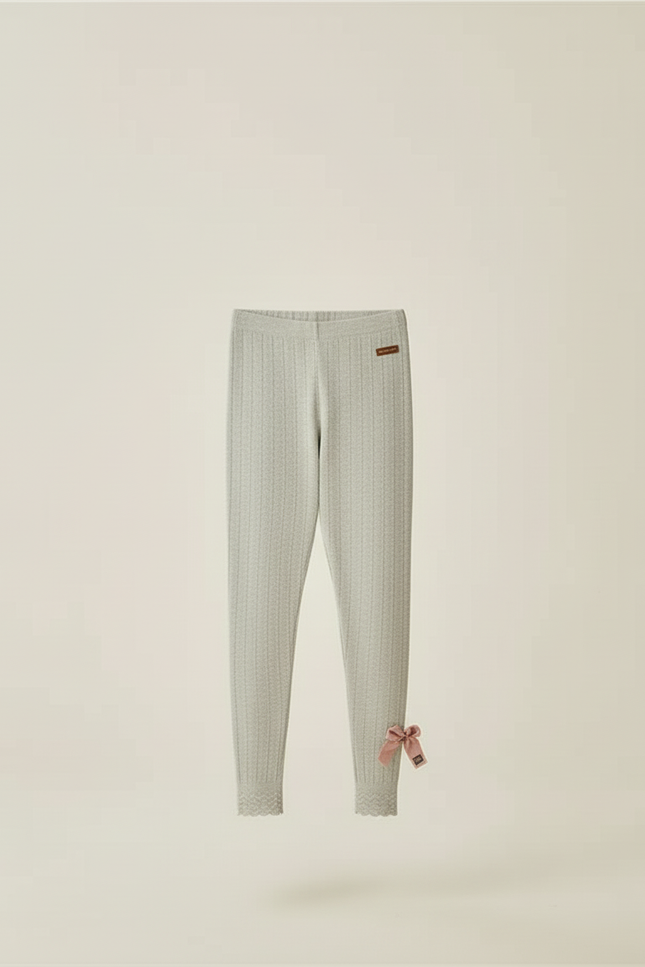 Pantalon Beige Côtelé Nœud Princesse Enfant Fille - Gris Cordé - vue 3