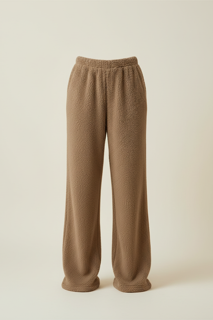Pantalon Beige Polaire Ample Décontracté Chaud Femme Hiver - Marron Molleton - vue 3