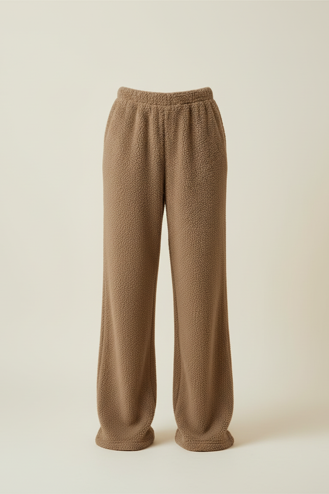 Pantalon Beige Polaire Ample Décontracté Chaud Femme Hiver - Marron Molleton - vue 3