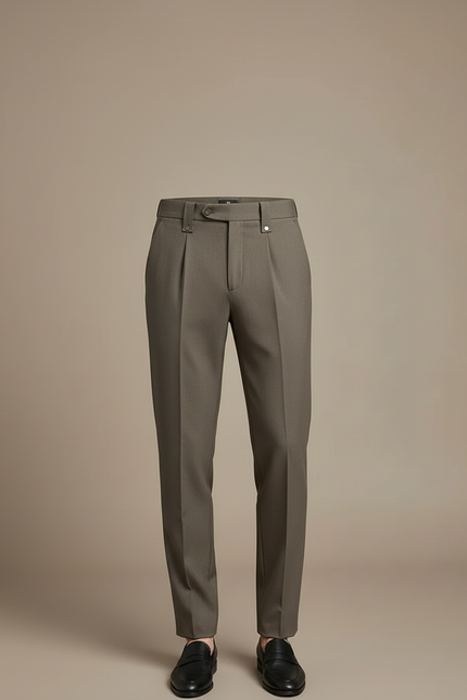 Pantalon Beige Plissé Slim Élégant Décontracté Homme - Kaki Gabardine - vue 3