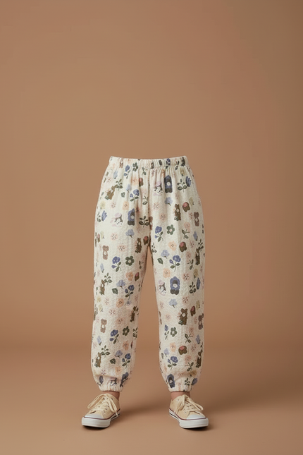 Pantalon Beige Imprimé Floral Ample Coton Enfant - vue 3