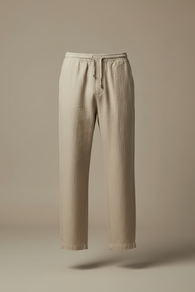 Pantalon Beige Lin Ample Décontracté Homme Cordon - vue 3