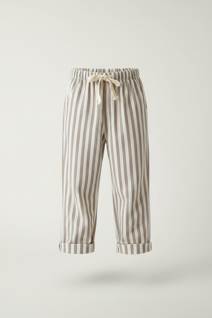 Pantalon Beige Rayé Coton Lin Ample Décontracté Enfant - vue 3