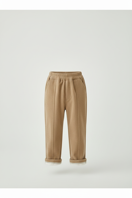 Pantalon Beige Côtelé Droit Ample Décontracté Enfant - Camel Cordé - vue 3