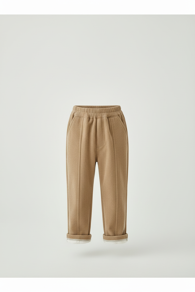 Pantalon Beige Côtelé Droit Ample Décontracté Enfant - Camel Cordé - vue 3
