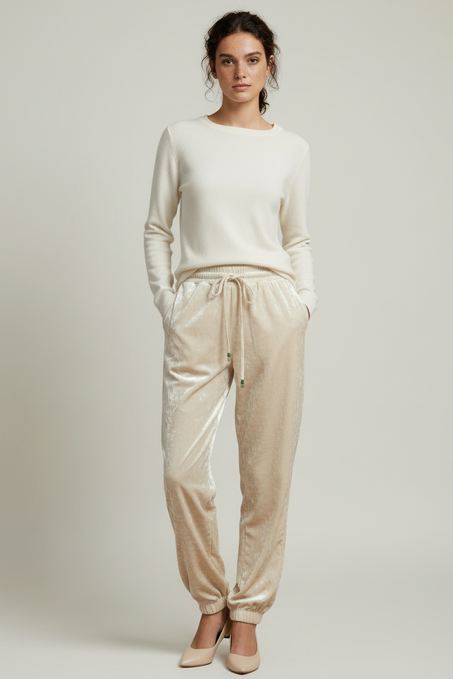 Pantalon Beige Velours Ample Décontracté Confortable Femme - vue 3