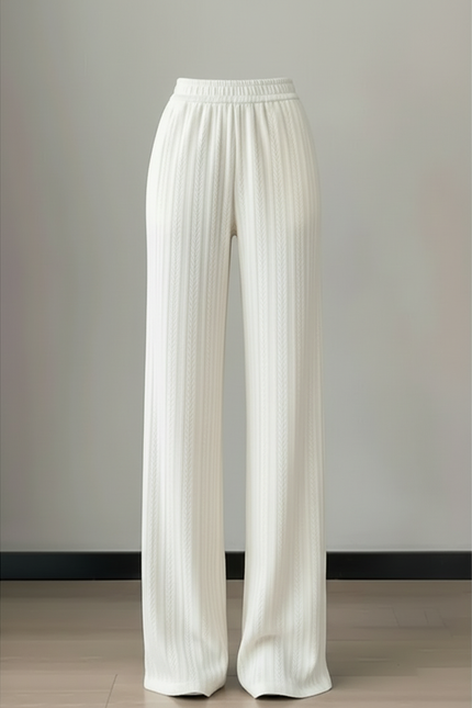 Pantalon Beige Ample Tricoté Taille Élastique - Blanc Maille - vue 3
