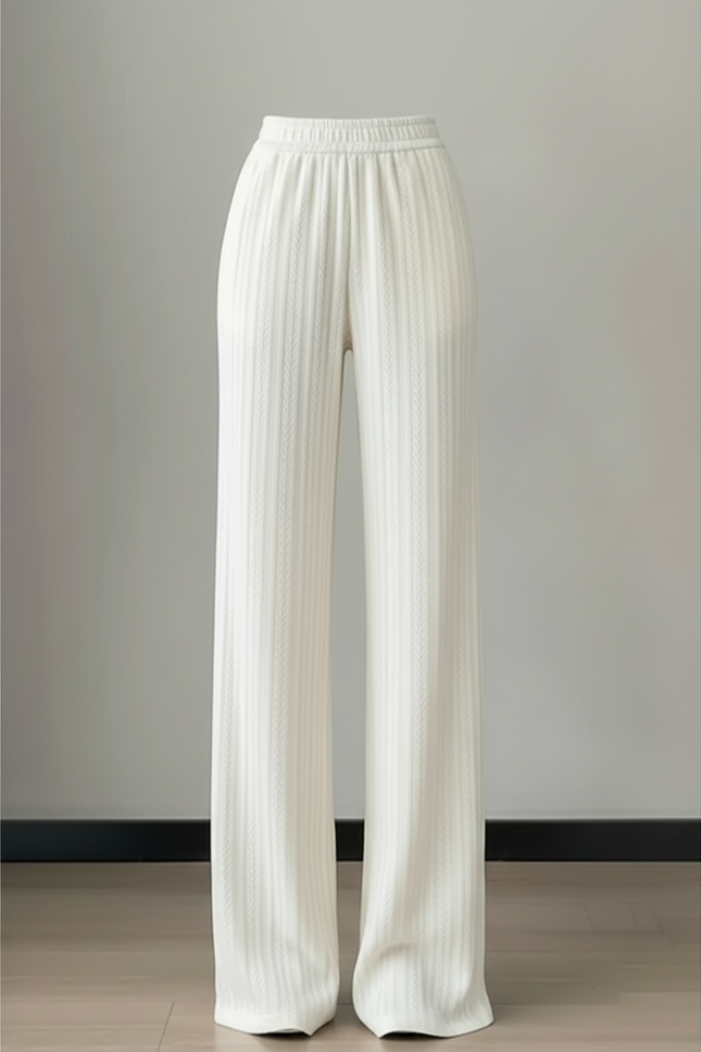 Pantalon Beige Ample Tricoté Taille Élastique - Blanc Maille - vue 3