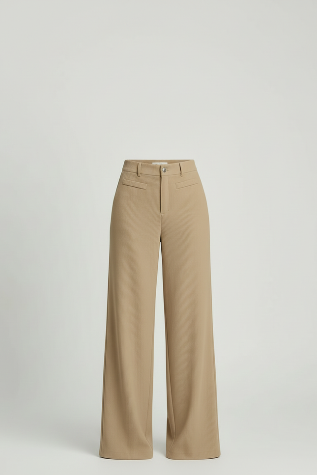 Pantalon Beige Côtelé Ample Taille Haute Élégant - Cordé - vue 3