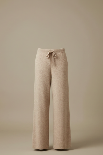 Pantalon Beige Tricoté Ample Confortable Décontracté Femme - Maille - vue 3