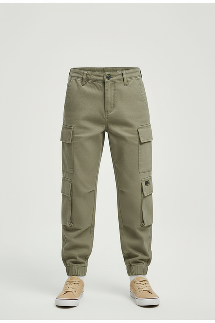 Pantalon Beige Cargo Coton Enfant Multipoches Décontracté - Kaki - vue 3