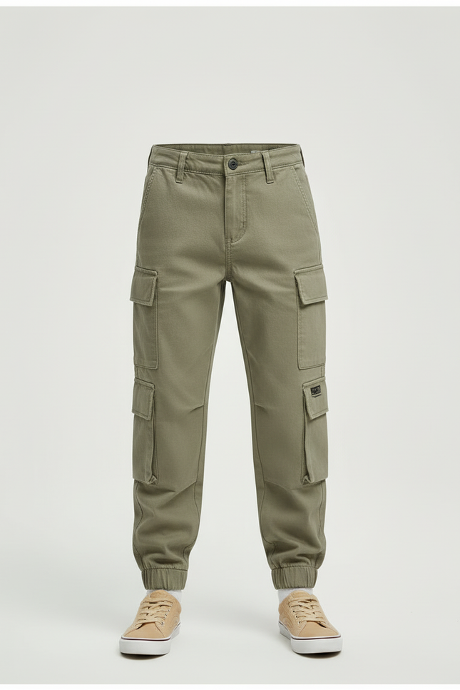 Pantalon Beige Cargo Coton Enfant Multipoches Décontracté - Kaki - vue 3