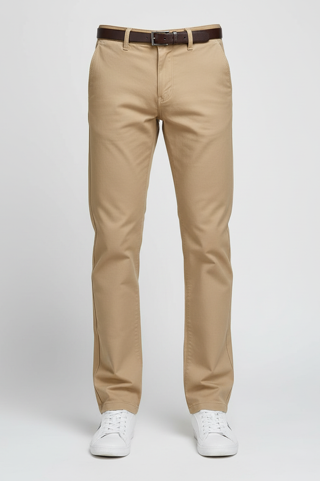 Pantalon Beige Homme Décontracté Droit Coton Classique - vue 3