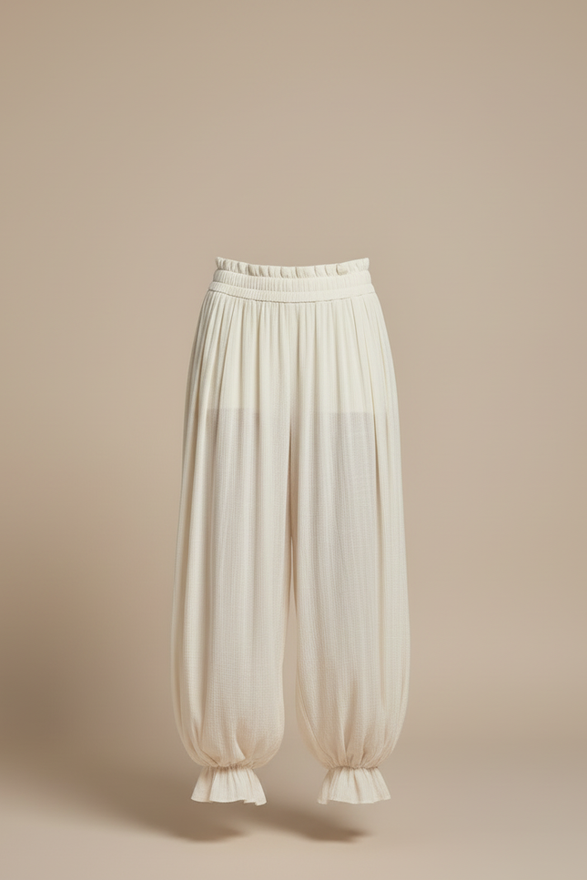 Pantalon Beige Ample Plissé Élastique Confortable Femme - Viscose - vue 3