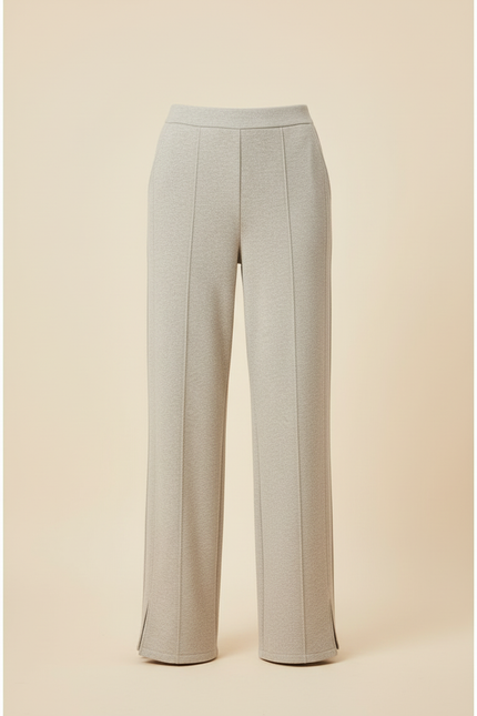 Pantalon Beige Ample Fendu Confortable Femme - Gris Maille - vue 3