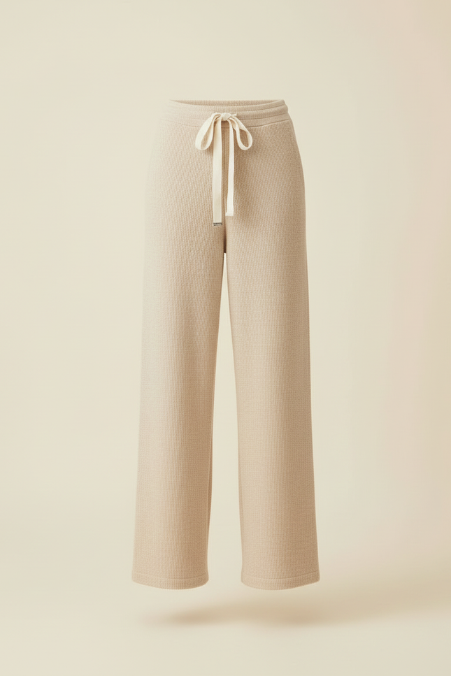 Pantalon Beige Maille Ample Cordon Décontracté Fluide - vue 3