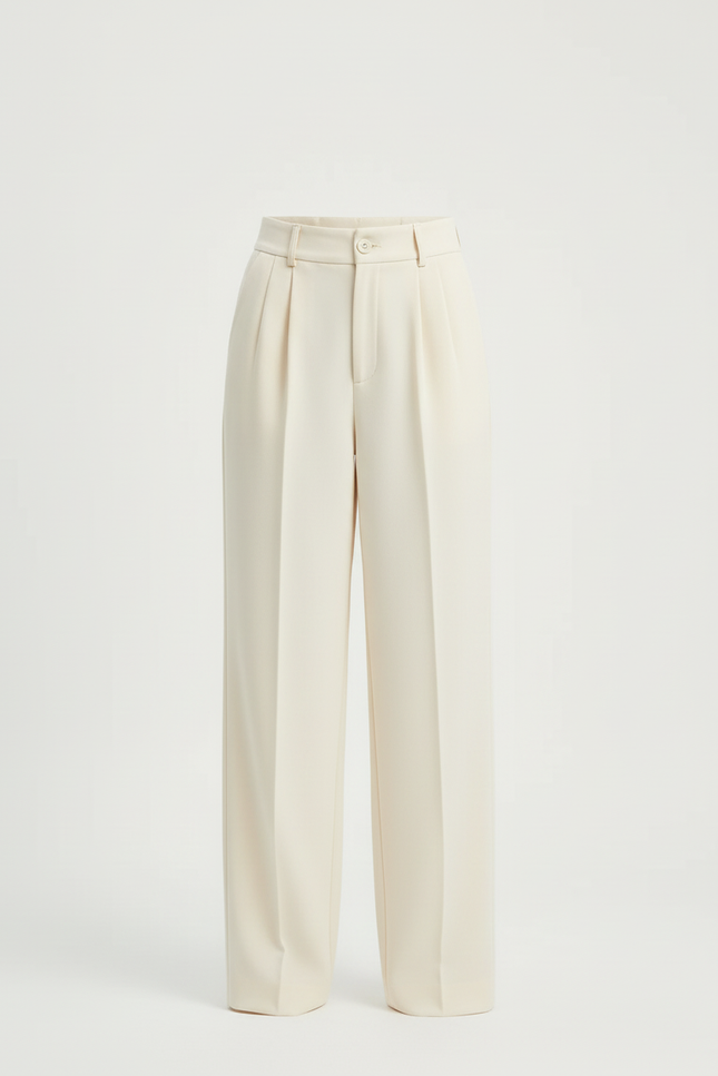 Pantalon Beige Plissé Large Droit Fluide Femme - Gabardine - vue 3
