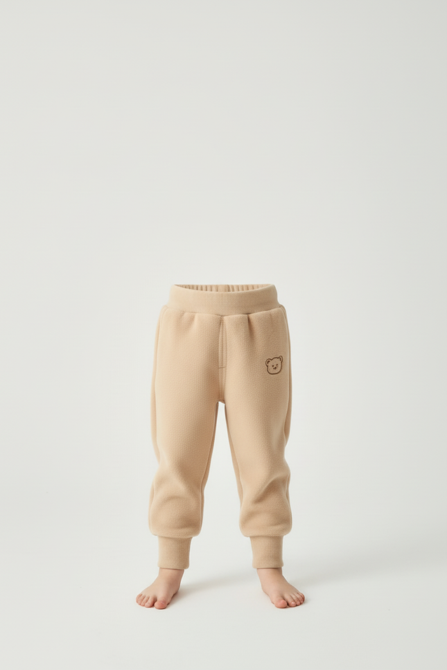 Pantalon Beige Polaire Enfant Chaud Brodé Hiver - Molleton - vue 3