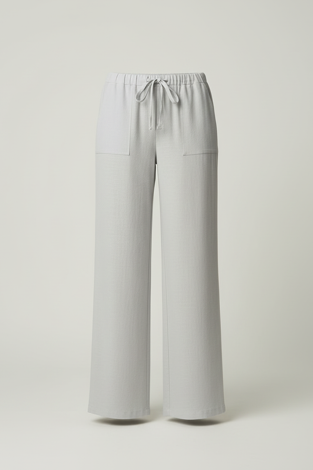 Pantalon Beige Ample Coton Lin Fluide Décontracté - Gris - vue 3