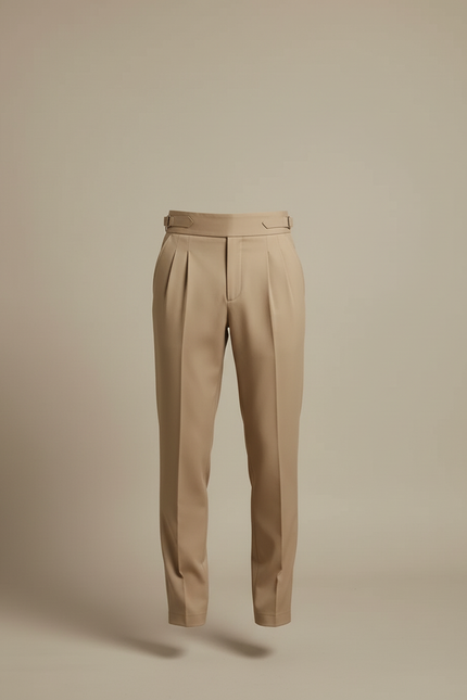 Pantalon Beige Homme Pli Taille Haute Élégant - Gabardine - vue 3