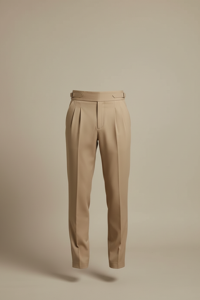Pantalon Beige Homme Pli Taille Haute Élégant - Gabardine - vue 3