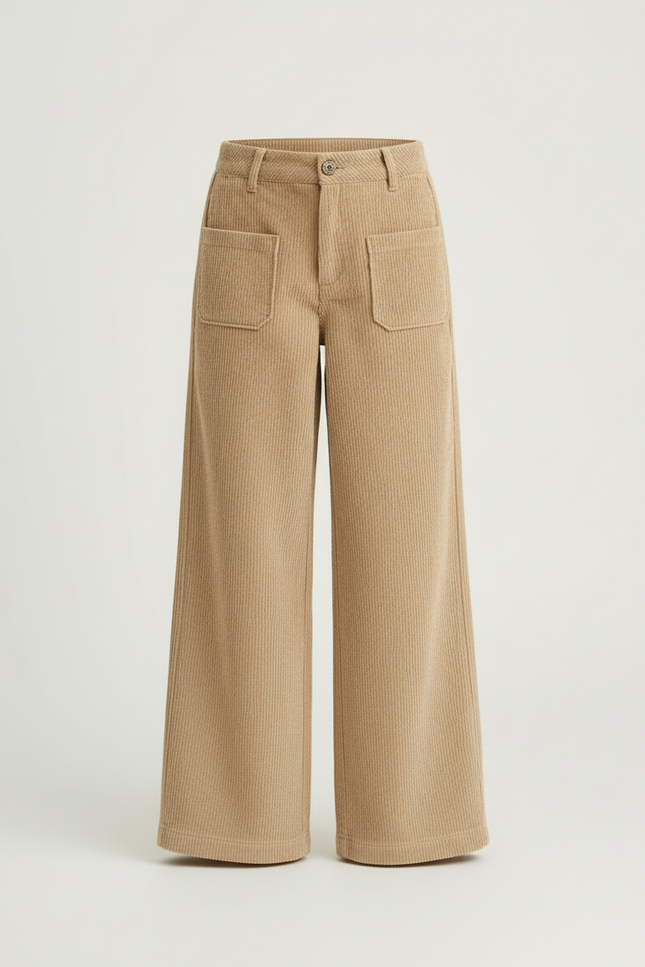 Pantalon Beige Côtelé Ample Décontracté Enfant Poches - Cordé - vue 3