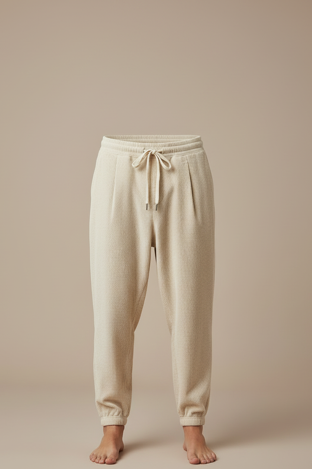 Pantalon Beige Côtelé Ample Décontracté Homme Cordon - Cordé - vue 3