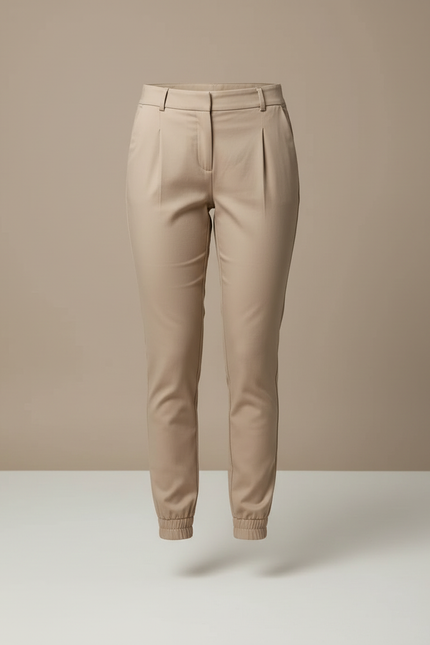 Pantalon Beige Femme Taille Haute Jogger Coton Chic - vue 3