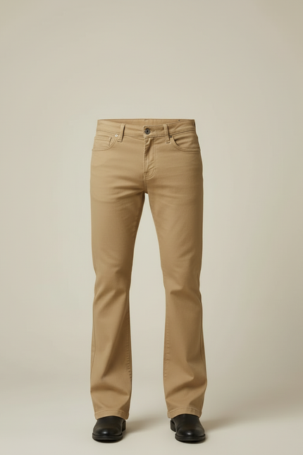 Pantalon Beige Élastique Homme Coupe Évasée Rétro - Coton - vue 3