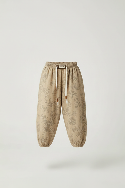Pantalon Beige Imprimé Floral Ample Enfant Cordon - Coton - vue 3