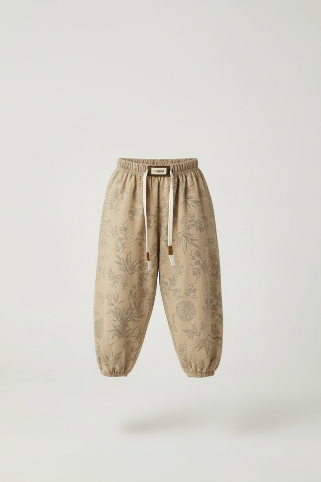Pantalon Beige Imprimé Floral Ample Enfant Cordon - Coton - vue 3