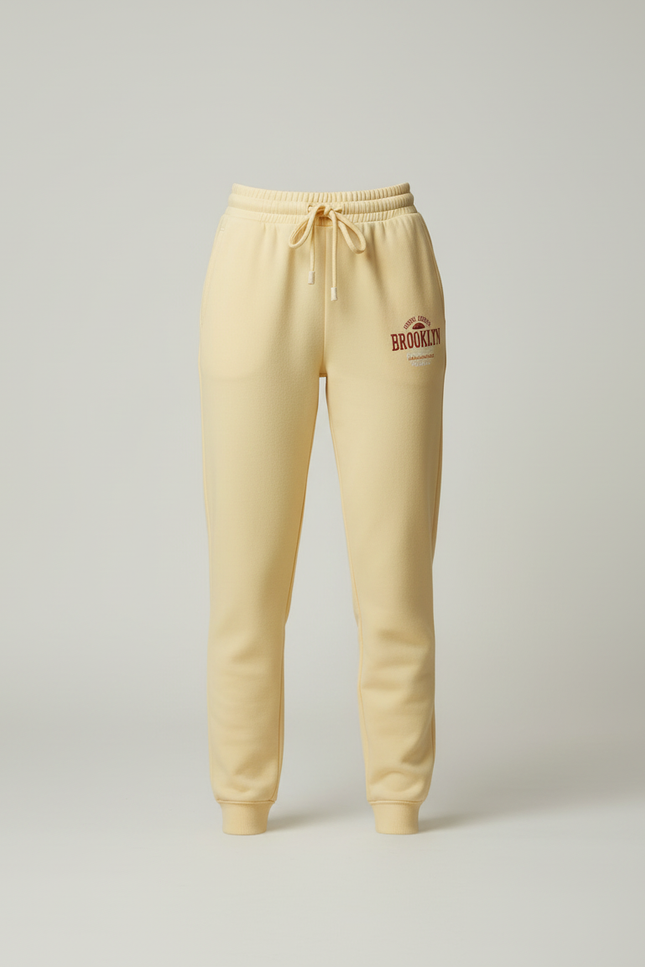 Pantalon Beige Jaune Molletonné Jogging Confortable Imprimé - vue 3
