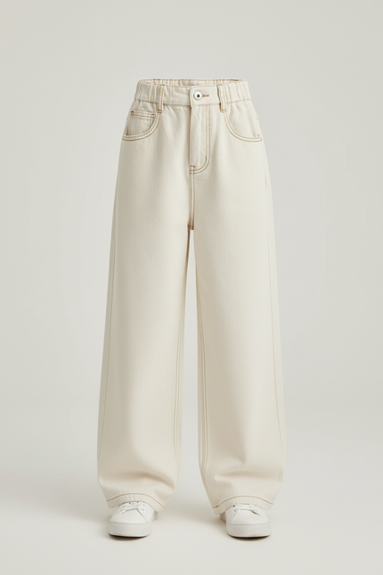 Pantalon Beige Jean Large Décontracté Enfant Fille - vue 3
