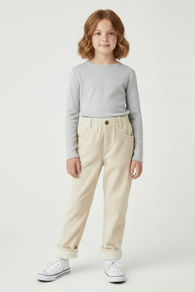 Pantalon Beige Côtelé Ample Enfant Doublé Chaud - Cordé - vue 3