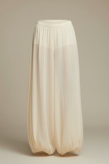Pantalon Beige Ample Fluide Léger Femme Élégant - Viscose - vue 3